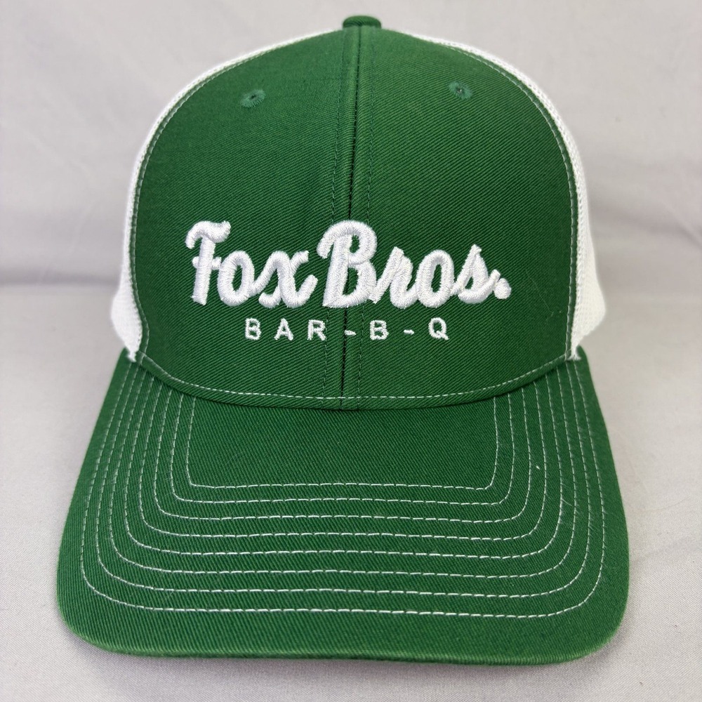 Richardson Trucker Hat Fox Bros BBQ Mens OSFA Green White Mesh Snapback Cap